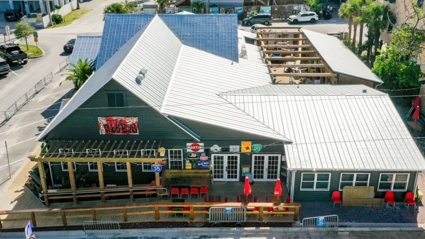 The Red Bar, a restaurant building engineered by O'Connell and Associates, Grayton Beach, Florida. View 1 of 4.